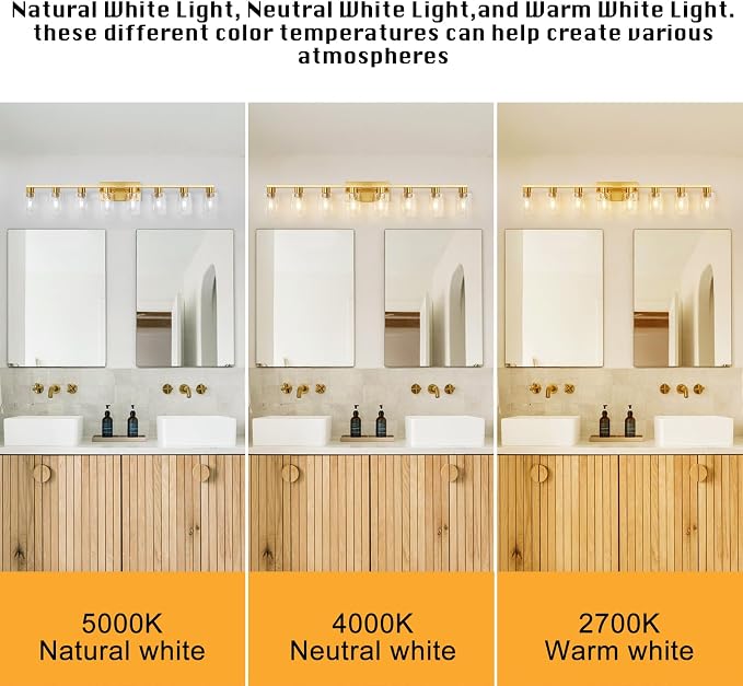 8 Light Gold Bathroom Light Fixtures, Modern Large Vanity Lights