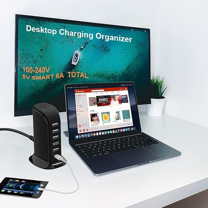 Charger Block 6 in 1 Upoy, 40W USB C Charger 3A, Charging Hub