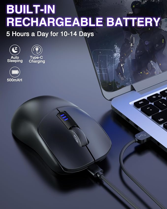 AULA SC580 Wireless Gaming Mouse, Tri-Mode 2.4G/BT5.0/USB-C Gaming Mouse