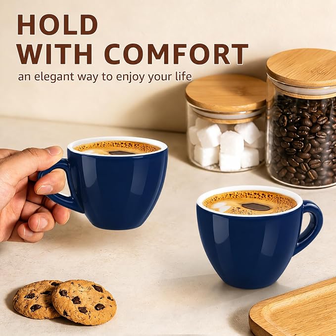 Pilnocok Ceramic Espresso Cups Set of 2, 2.5 oz Blue Small Coffee Mugs |
