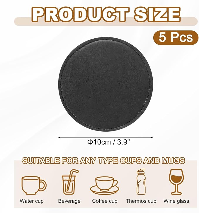 uxcell 5Pcs PU Leather Coasters