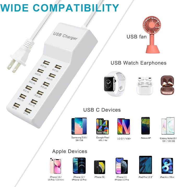 USB Charging Station with 12 Port Power Strip Fast Charging hub