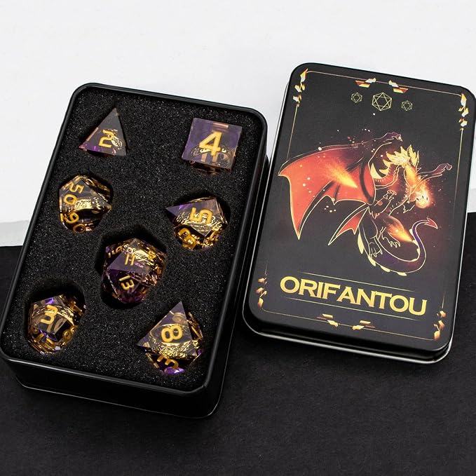 Magic Golden Ring DND Dice Set Sharp Edge Red Resin Dice