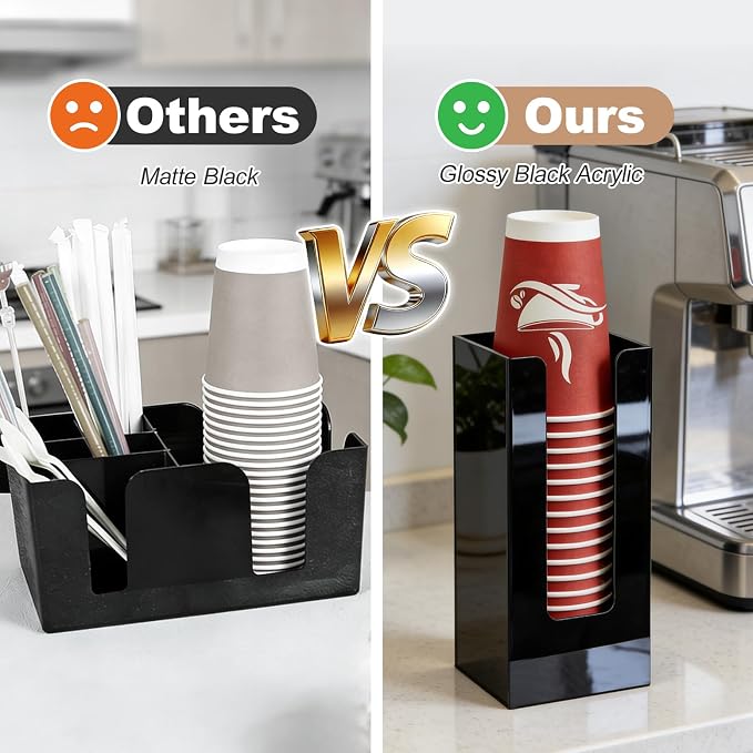 Coffee Cup Dispenser, Cup and Lid Organizer fits 5 to 16 oz Disposable Cups |