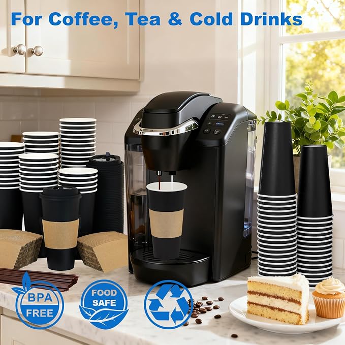 20 oz 50 Pack Coffee Cups with Lids and Sleeves, Hot Disposable To Go Travel
