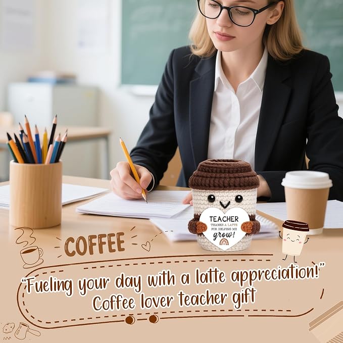 Teacher Gift for Women Men, Appreciation Gift Positive Crochet Coffee Cup |