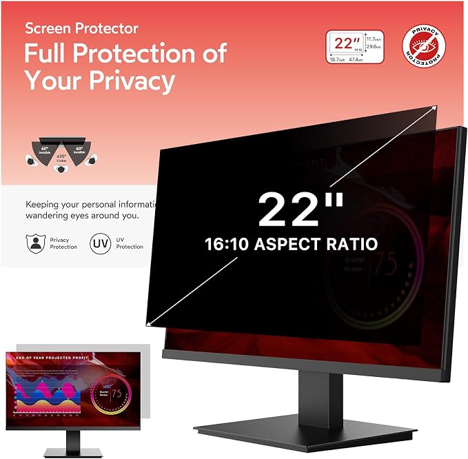 BERSEM 22 Inch Monitor Computer Privacy Screen Filter