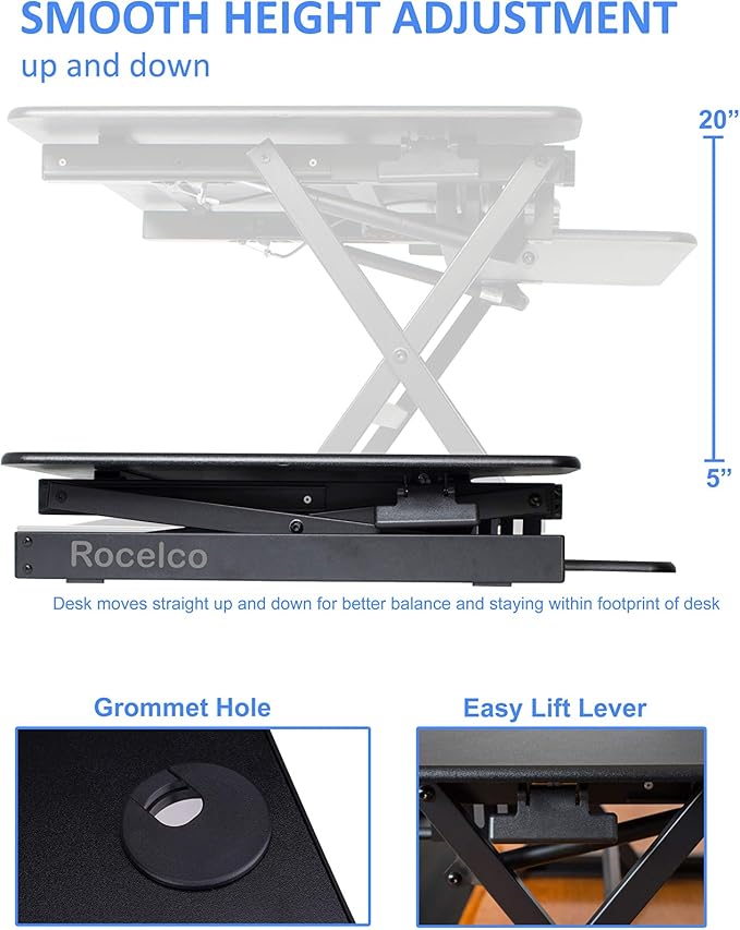 Rocelco 40" Large Height Adjustable Standing Desk Converter