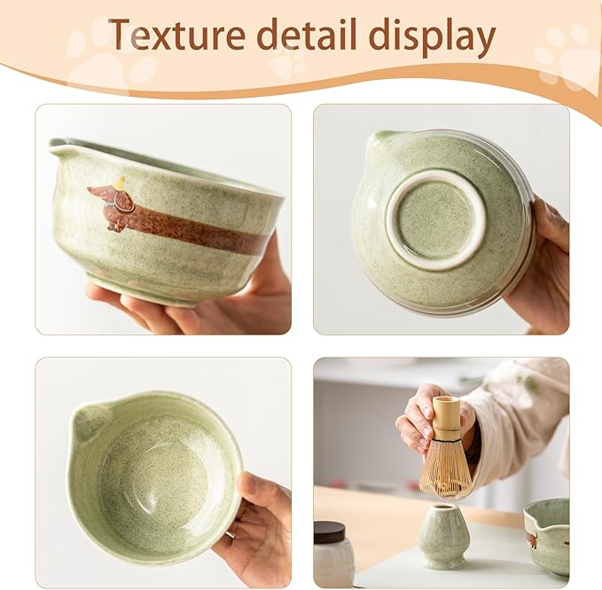 Matcha Set with Dog Pattern, 17 OZ Matcha Bowl, Matcha Kit