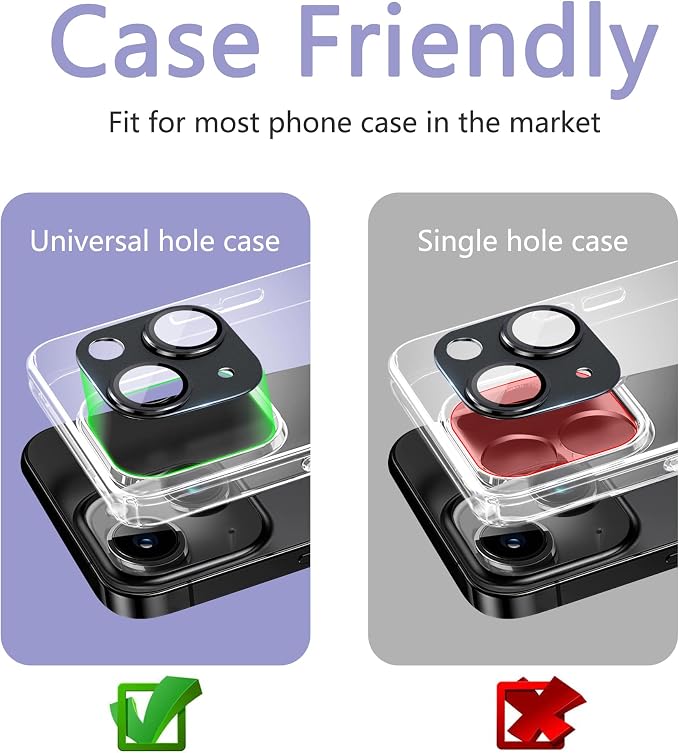 2 Pack Camera Lens Protector for iPhone 15 / iPhone 15 Plus, AR Tempered Glass