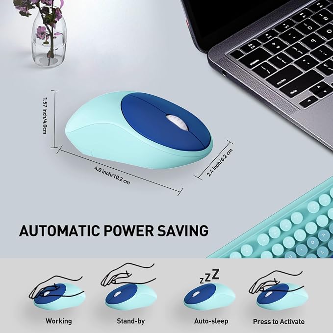 Wireless Keyboard and Mouse Set, 104 Round Keys Full-Size Cute Colorful