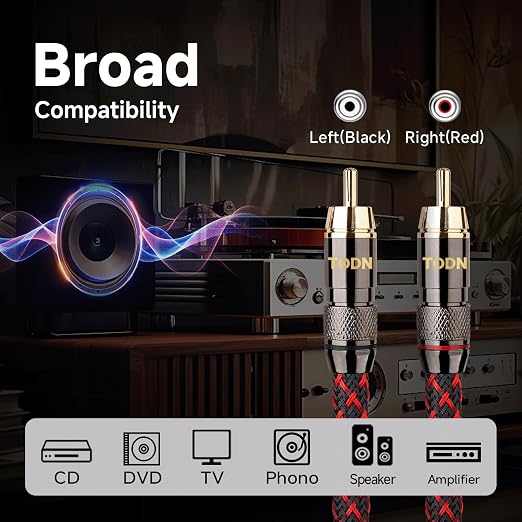 TODN RCA Stereo Cable Audiophile HiFi Interconnect Shielded RCA Cables