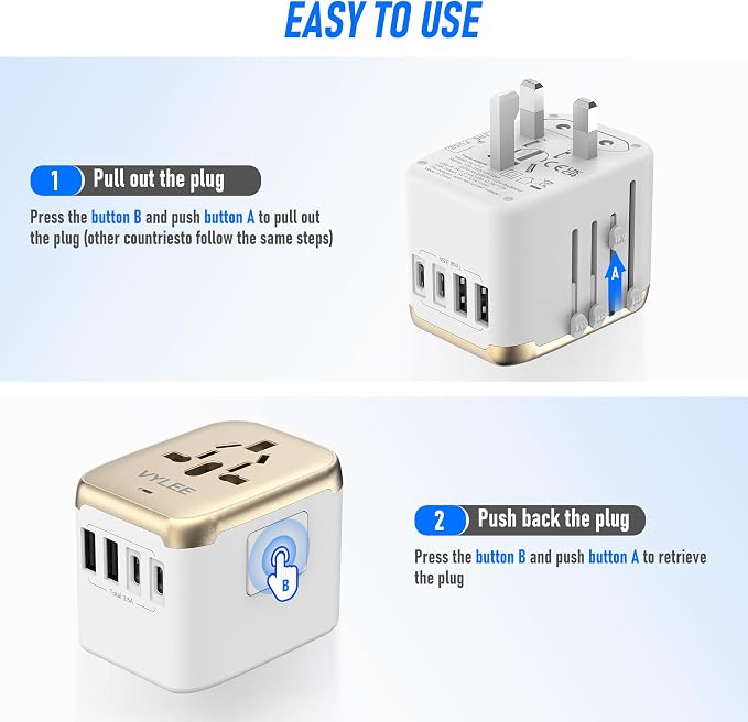 Universal International Power Travel Plug Adapter, 5 in 1 European Travel Plug