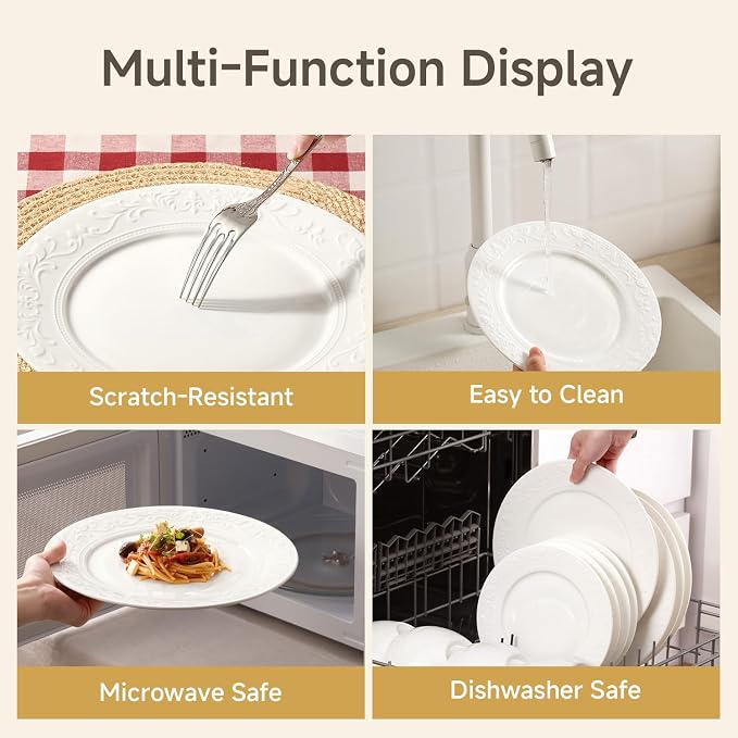 24Pcs Vintage Relief White Bone China Set, Service