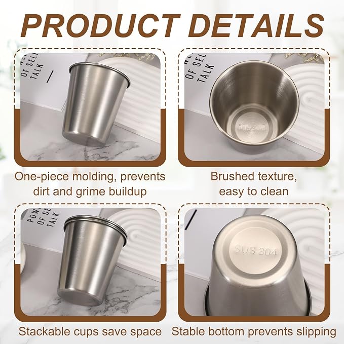 uxcell 2 Pcs Stainless Steel Cups, 7oz/200ml Metal Cups Double Wall Tumbler