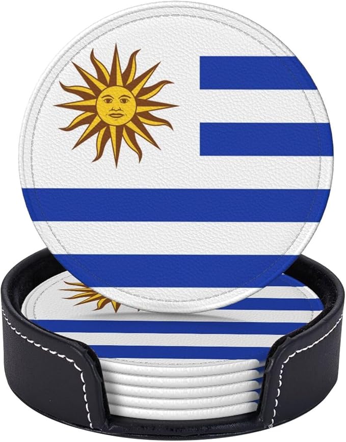 6 Pack Uruguay Flag Leather Coaster