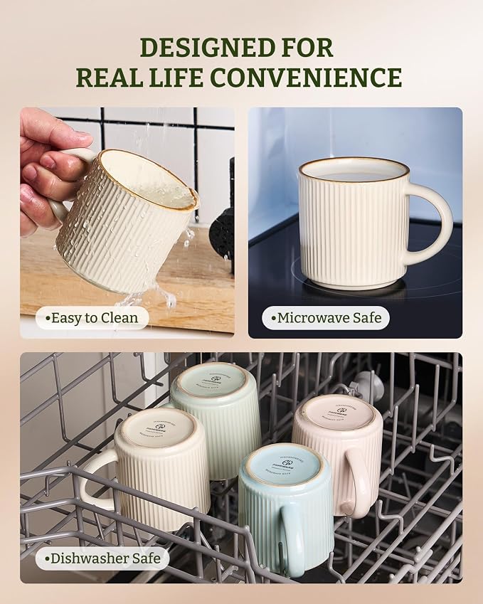 famiware Star Coffee Mug Set for 8, Handcrafted 12 oz Ceramic Stoneware Mugs