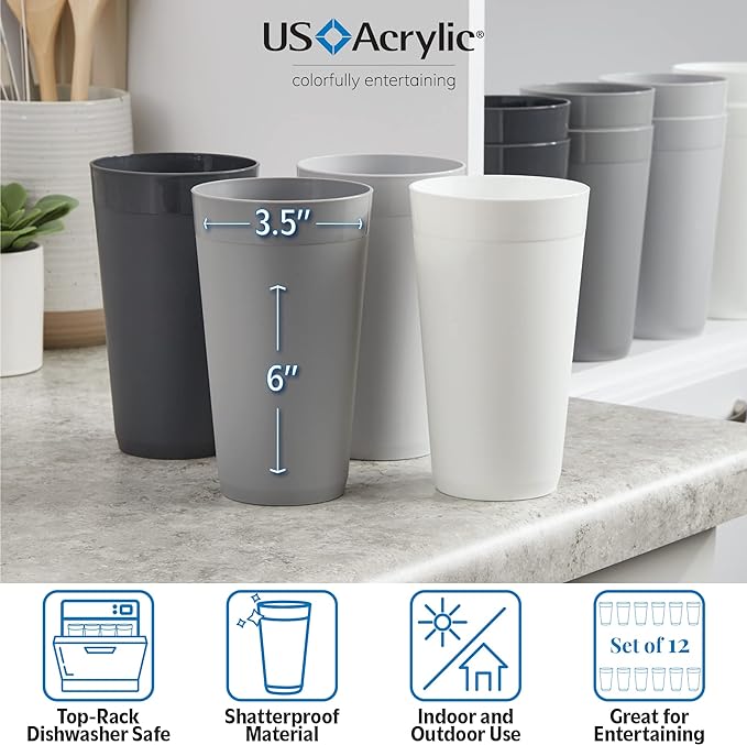 US Acrylic Newport 20 ounce Unbreakable Plastic Stackable Water Tumblers in