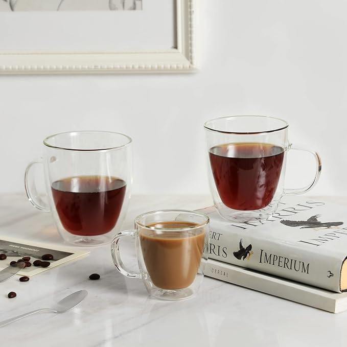 CNGLASS Glass Coffee Mugs 12oz, Double Walled Insulated Cappuccino Mug