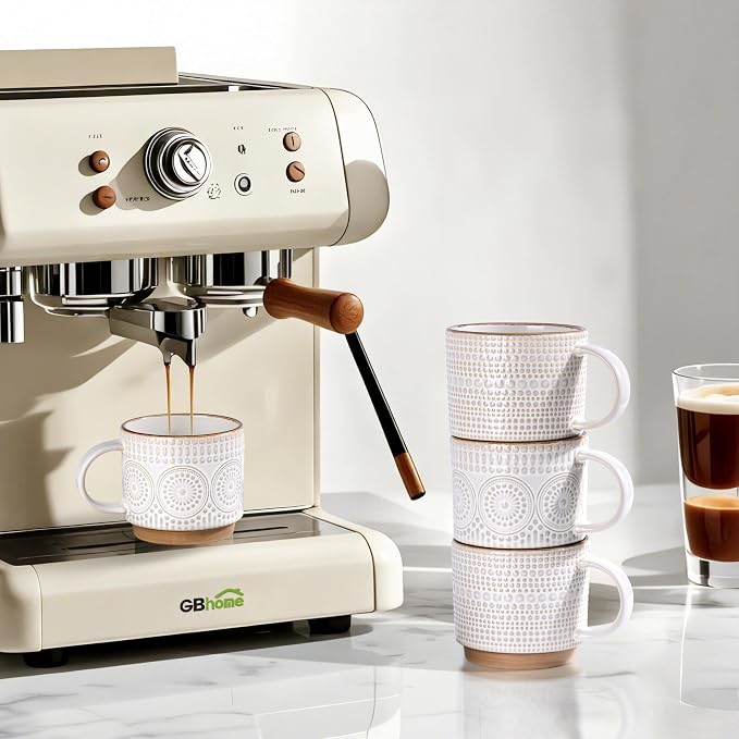 GBhome 12 oz Coffee Mugs Set of 4, Stackable Ceramic Coffee Cups Set | Modern