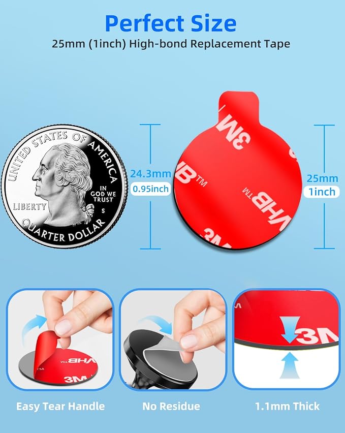 10 Pcs 3M Sticky Adhesive Pads for Car Magnetic Phone Holder, 1 inch Round VHB