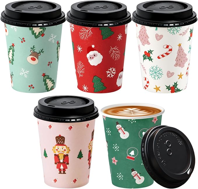 Fit Meal Prep 50 Pack 12 oz Christmas Disposable Coffee Cups