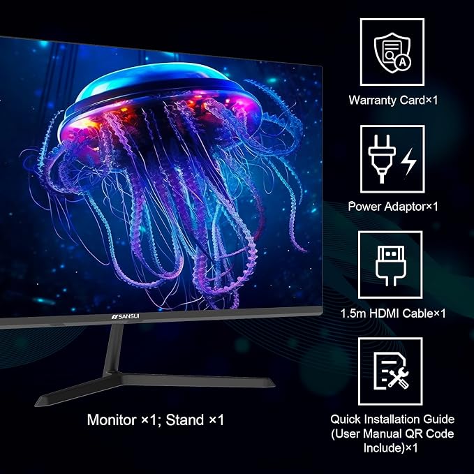SANSUI 24 inch Monitor, IPS Display FHD Computer Monitor, 100Hz Monitor VESA