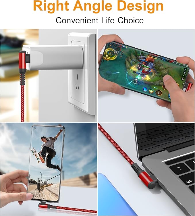 sweguard USB Type C Charger Cable Right Angle iPhone 16 Charger Nylon Braided