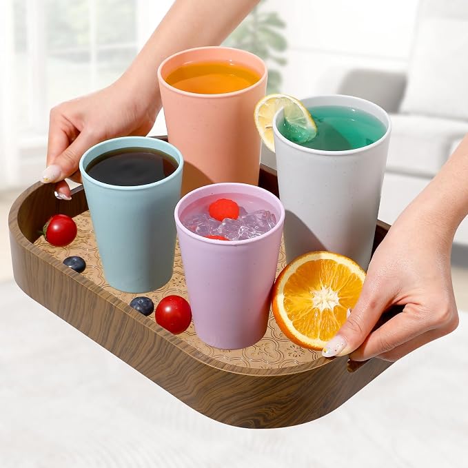 HEYCOME Set of 16 Wheat Straw Cups, Reusable Plastic Cups Sets, Water Glasses