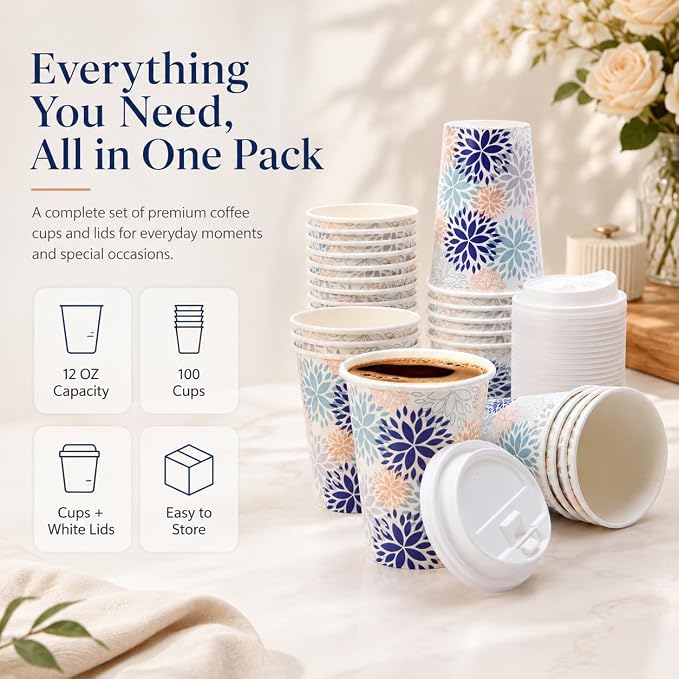 Tamone 100 PACK 12OZ Disposable Coffee Cups