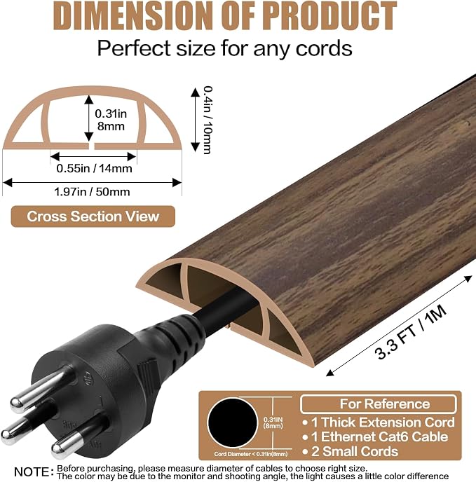 Floor Cord Cover Self Adhesive Cord Hider, 3.3FT Cable Management, Extension
