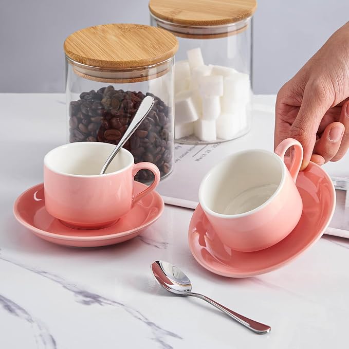 2.5 OZ Stackable Espresso Cups Set of 4, Porcelain Espresso Cups | White Coffee