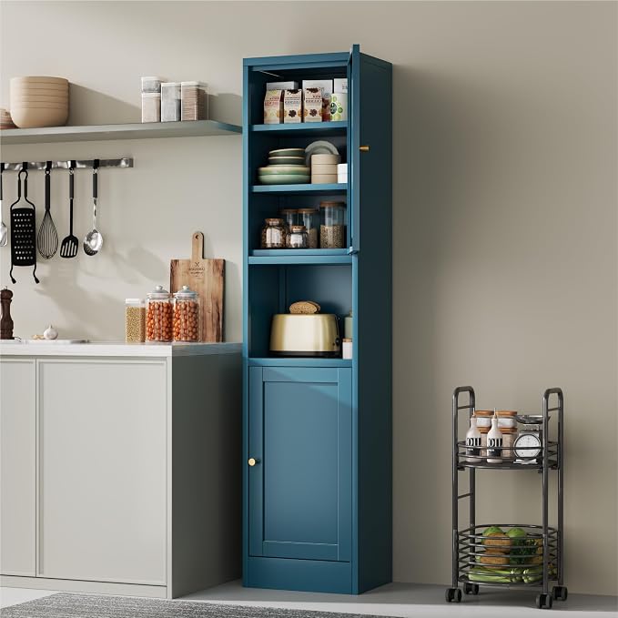 2-Door Metal Storage Cabinet, Tall Slim Pantry Organizer