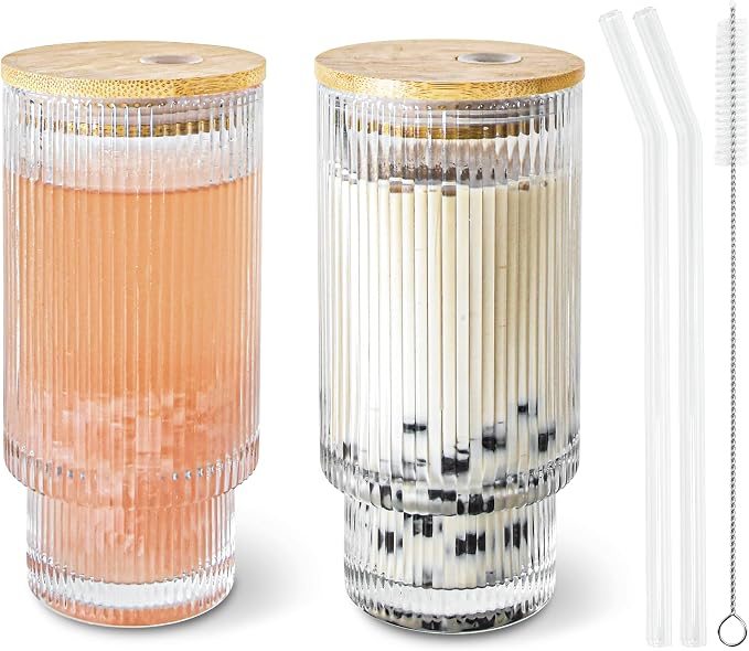 16 oz Ribbed Glass Tumbler