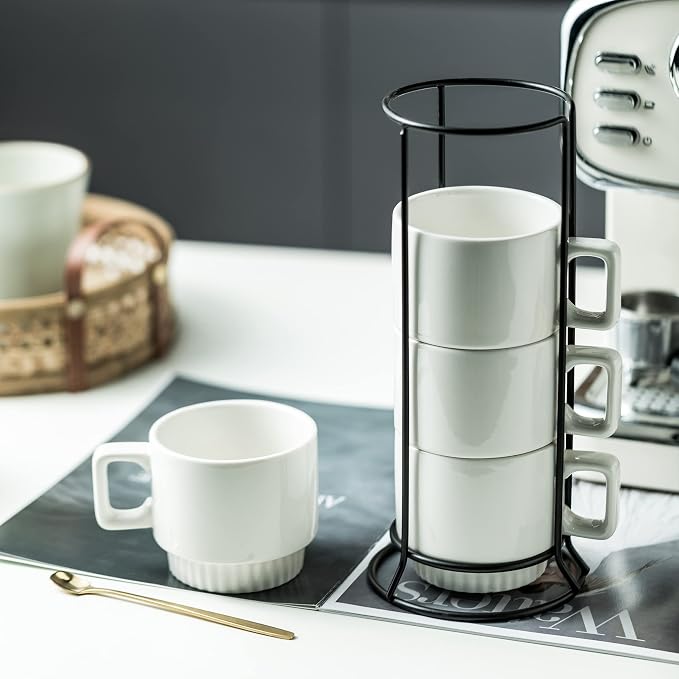 Miamolo Coffee Mugs Set of 4, Stackable Coffee Cups