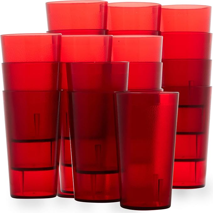 Restaurant Grade, BPA-Free 12oz Red Plastic Cups 24pk. Super Durable, Break