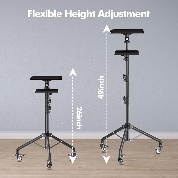Projector Tripod Stand with Wheels, Portable Laptop Floor Support with Mouse