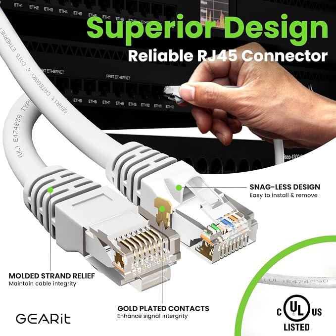 GEARit Cat 6 Ethernet Cable Cat6 Network Patch, Snagless Cord, Internet