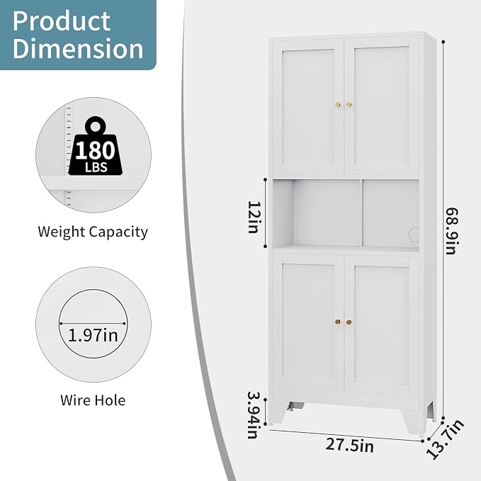 69" Tall Metal Kitchen Pantry Storage Cabinet