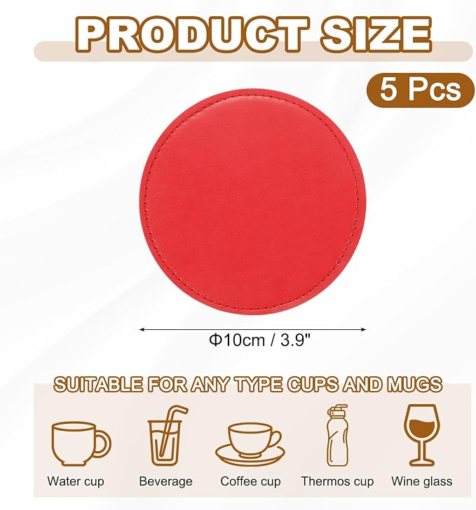 uxcell 5Pcs PU Leather Coasters