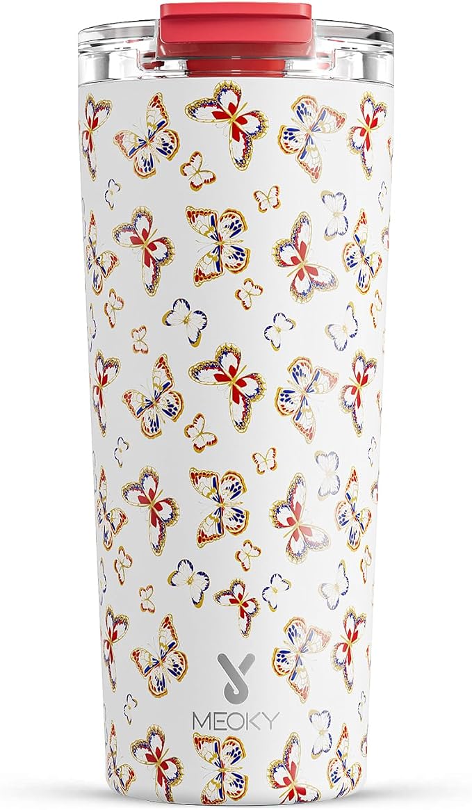 Meoky 24 oz Insulated Travel Coffee Mug: Leak Proof Lid, Jewel Butterfly |