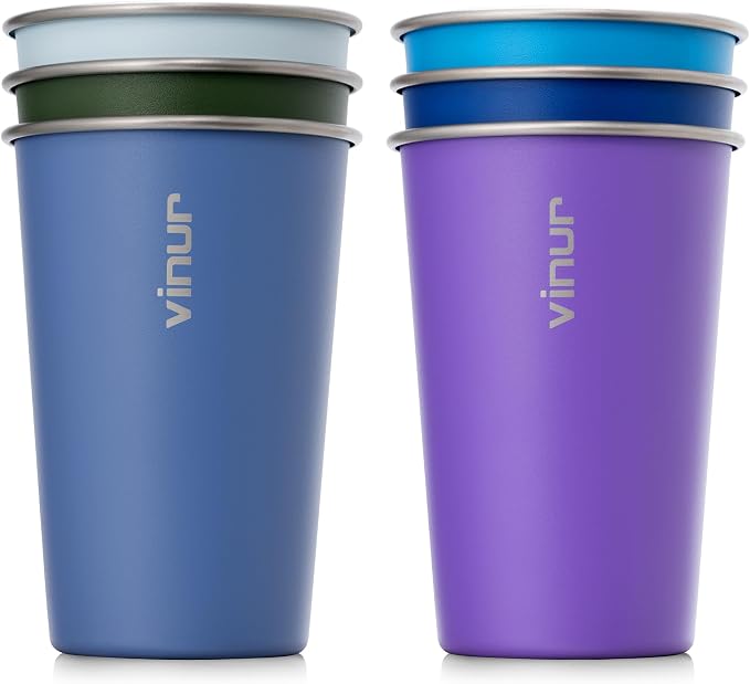 VINUR Stainless Steel Cups 16 oz Metal Drinking Glasses 6 Pcs | Stainless Steel