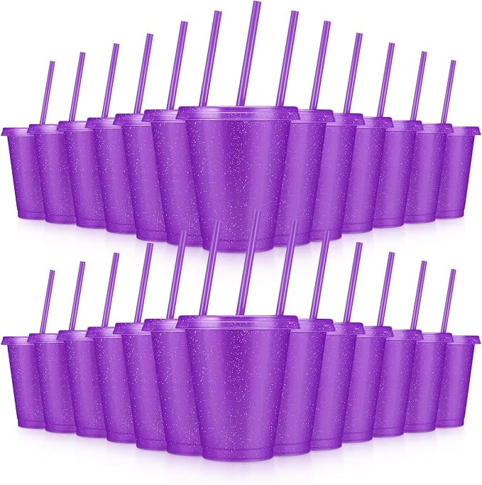 24 Pcs Plastic Tumblers with Lids and Straws, Reusable Cups with Lids Plastic