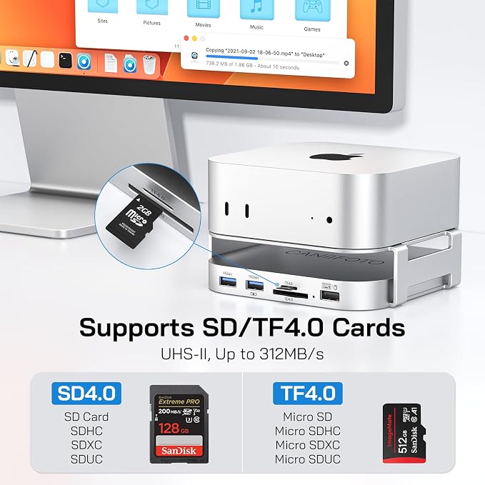 M-ac Mini M4 Dock with 4TB Sam-Sung T7 Portable SSD Enclosure, 7-in-1 Aluminum