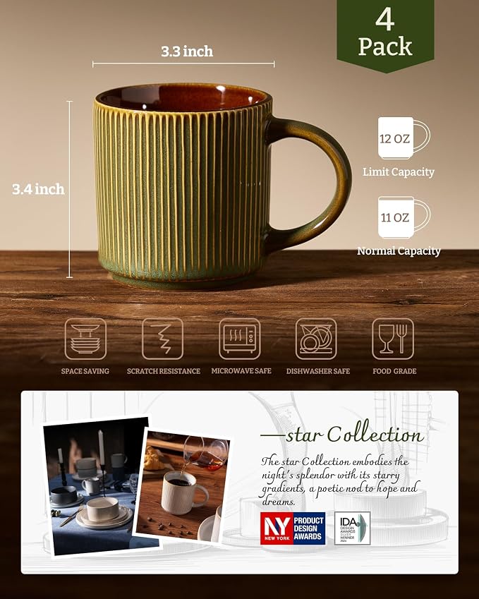 famiware Coffee Mug Set for 4, Star 12 oz Catering Mugs Cup Set