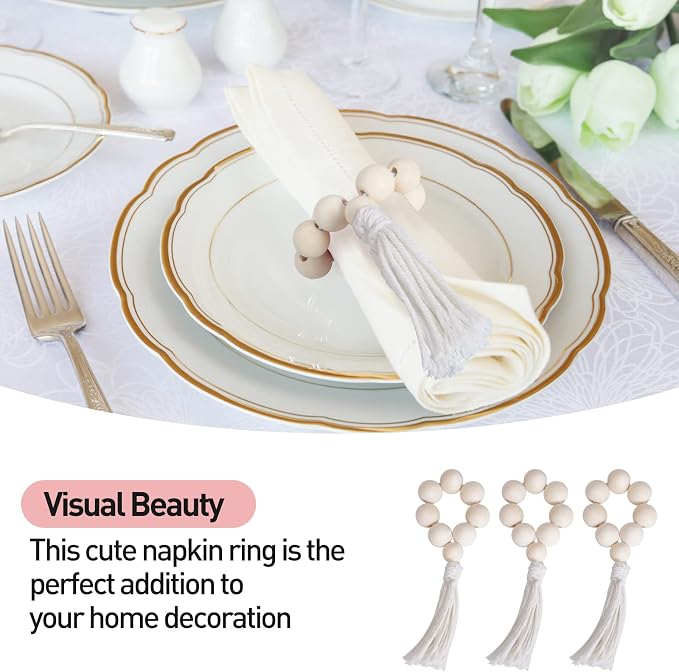 Napkin Rings Set of 12, Handmade Wood Bead Napkin Holder Ring