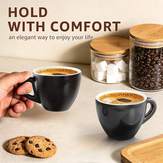 Pilnocok Ceramic Espresso Cups Set of 2, 2.5 oz Black Small Coffee Mugs |