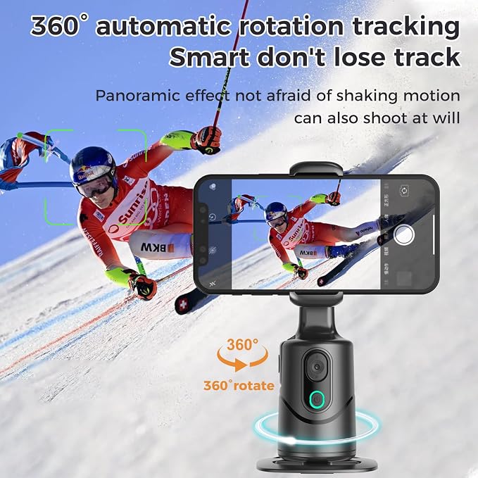 Auto Face Tracking Phone Holder, No App Required, 360° Rotation Phone Camera