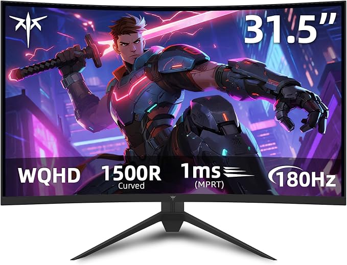 KTC 32 inch Curved Gaming Monitor, 180Hz 1ms MPRT, 2K 1440P 144Hz Monitor