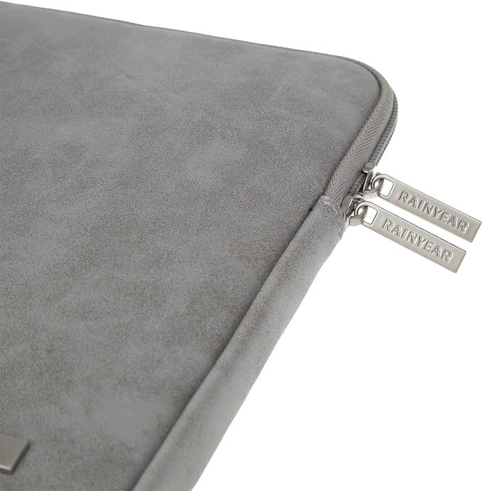 RAINYEAR 15.6 Inch Laptop Sleeve Protective Case PU Suede Leather Zipper Padded